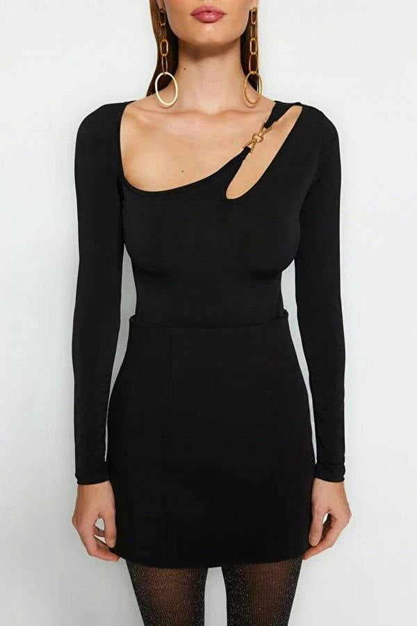 WOVCOR Knit Bodysuit with Accessory Detail