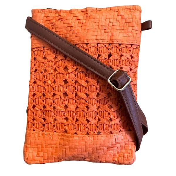 Solis Accessories Small Straw Crossbody Bag with Faux Leather Strap