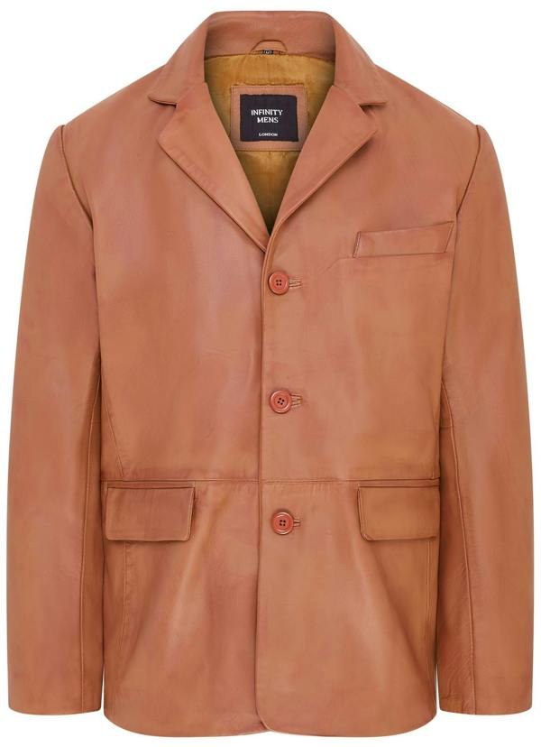 Infinity Leather Mens 3 Button Italian Leather Blazer Jacket - Fauske