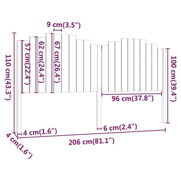 Berkfield Bed Headboard Black 206x4x110 cm Solid Wood Pine
