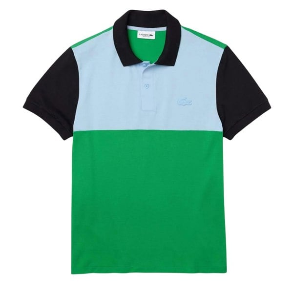Lacoste Mens Colour Block Pique Regular Polo Shirt - Green/Black/Blue