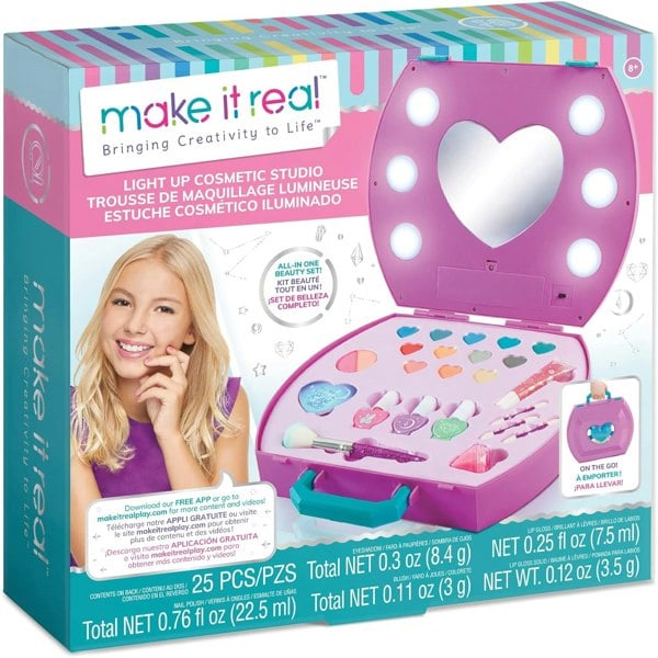 Make it Real | Light Up Makeup Set with Vanity Mirror Folding Storage Box