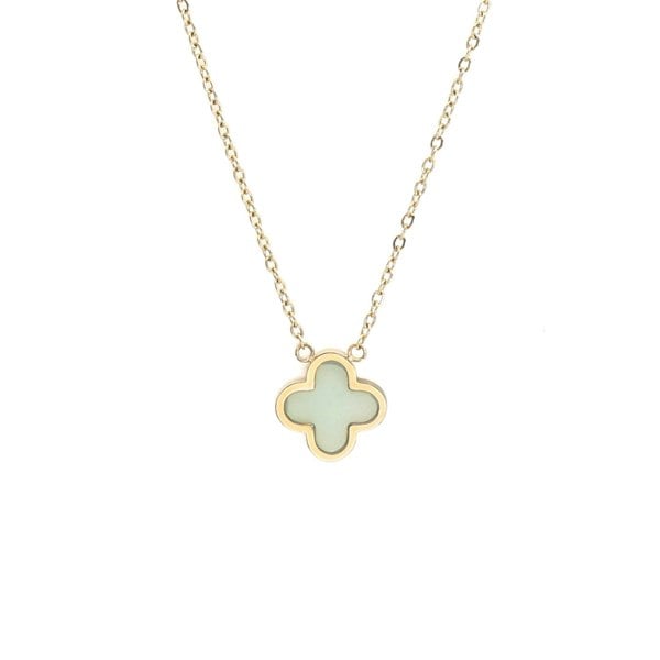 Say It With Jade Crystal Clover Necklace - Yellow Gold Plated