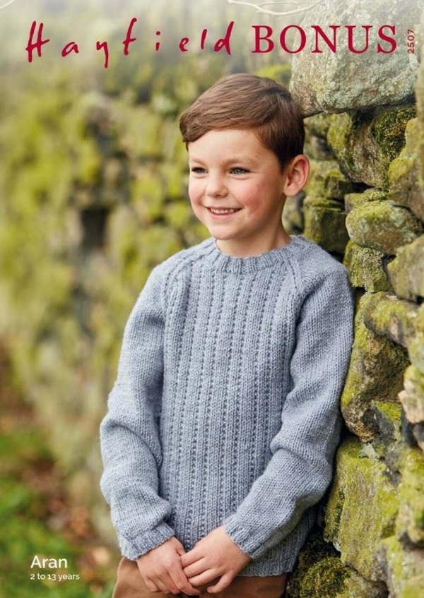 Hayfield Bonus Aran Knitting Pattern 2507, Sweaters for Kids, 2 - 13 Years - Intermediate