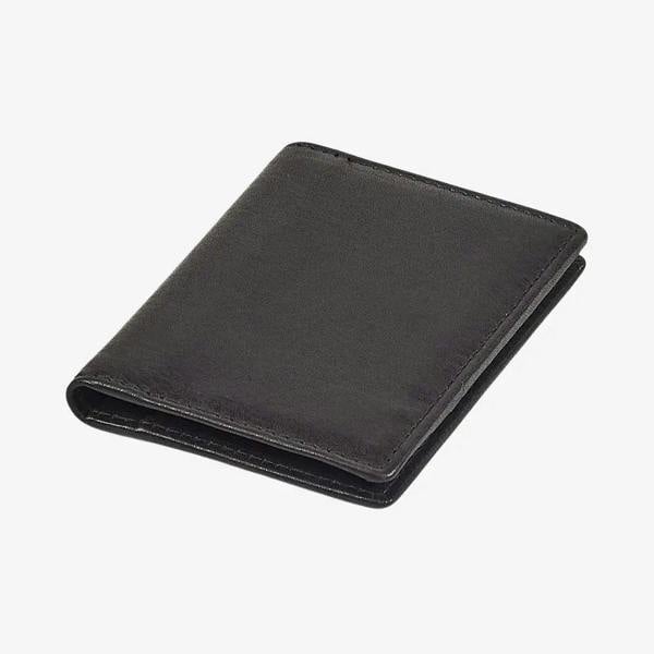 Top view of Black leather card holder on a white background