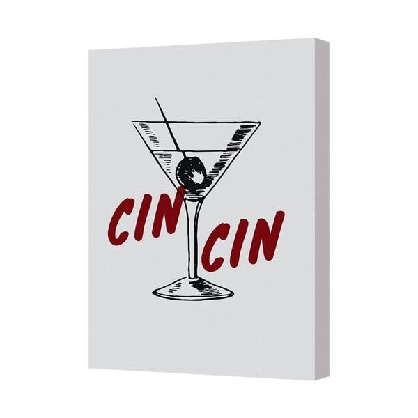 Benjamin Tate Design Cin Cin Martini Glass Canvas Art Print on Deep Wooden Frame UK Handmade