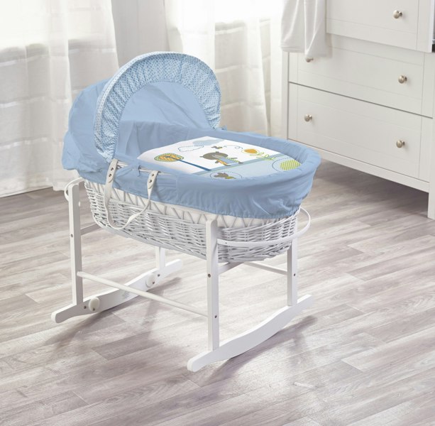 Kinder Valley Tiny Ted Blue White Wicker Moses Basket