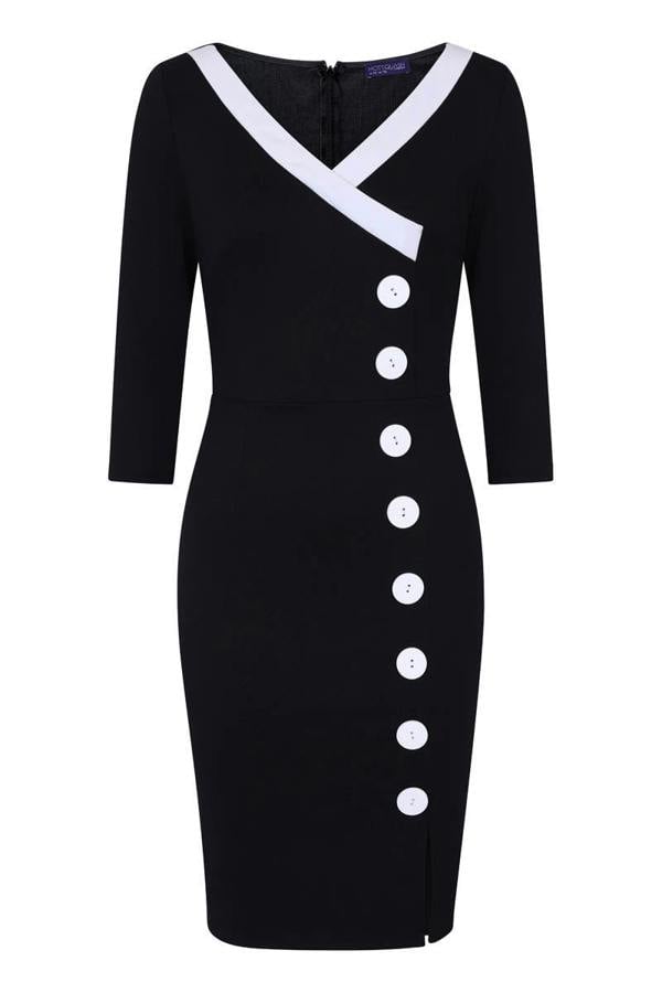 HotSquash 50s Silky Trimmed Button Wiggle Dress