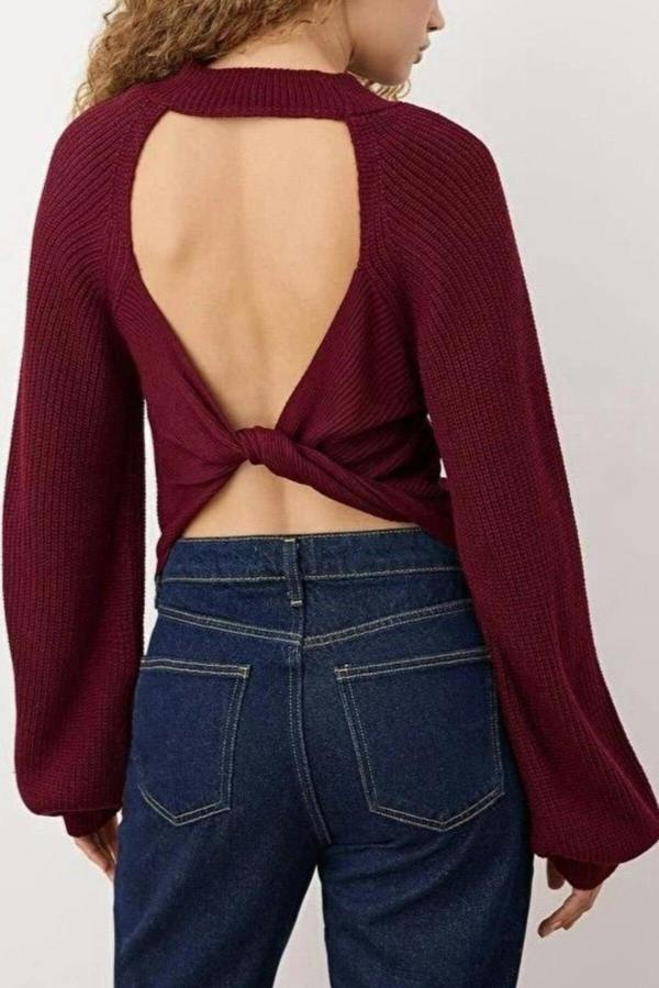 WOVCOR Knit Sweater with Back Cut Out Detail