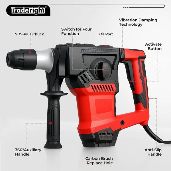 Traderight Hammer Drill Heavy Duty Corded Electric Impact Driver with Bit Set