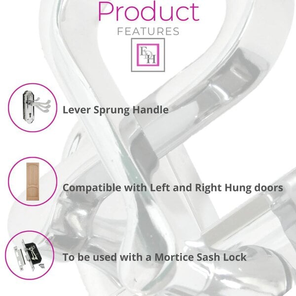 EDH Door Hardware Polished Chrome Lock Door Handles Ashford Ashworth Victorian Scroll Door 170mmx1