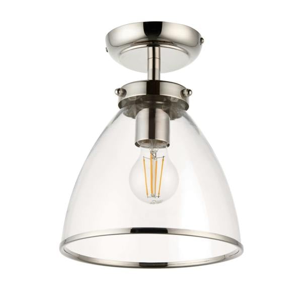 Pagazzi Lighting Brunswick Satin Nickel and Clear Glass Semi-Flush Ceiling Light