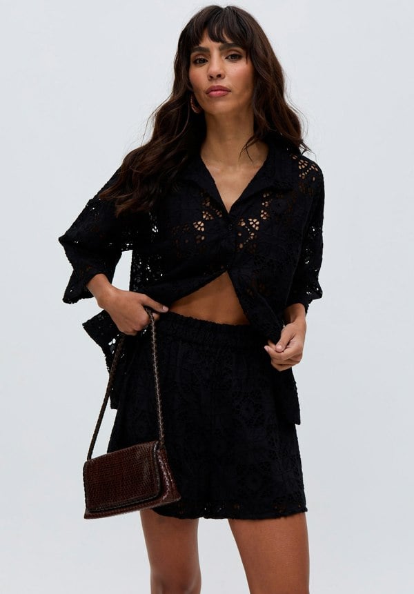 Shelli All Over Broderie Anglaise Shirt In Black