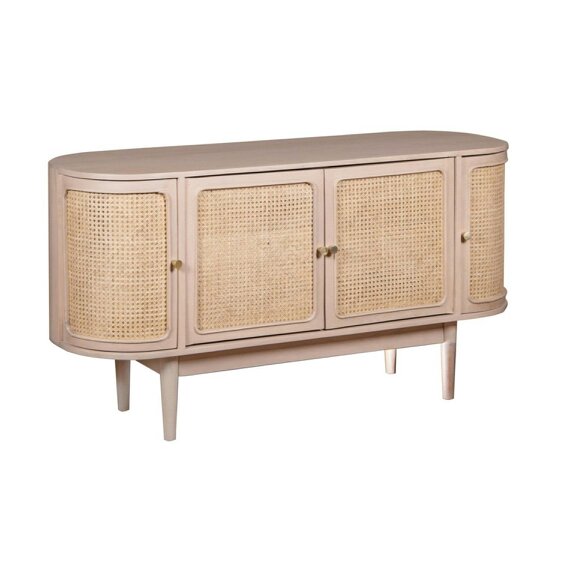 Wyld Haus Chicago Cane Rattan and Natural Mango Wood 4 Doors Sideboard