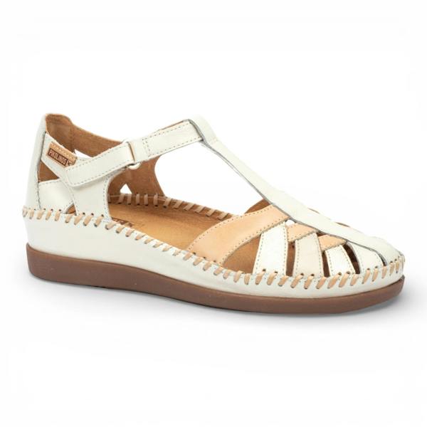 Pikolinos Cadaques - Women's White Leather Semi-Open Wedge Sandals