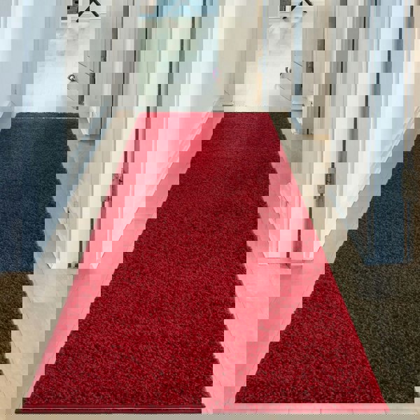 Shaggy Rug Plain Red non-shedding easy to clean