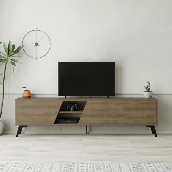 Decortie Fiona Modern TV Unit Multimedia Cabinet with Storage Doors 75" Oak White 180cm