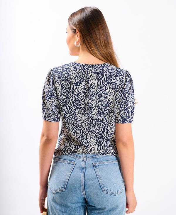 Needs No Label Navy Animal Printed Ruched Top