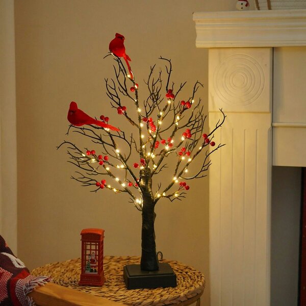 smartbies 60 LED Pre-Lit Birch Twig Tree with Birds & 10 Piece Christmas Pendant Set
