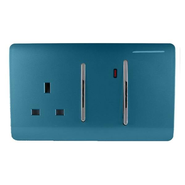Trendi Switch 45 Amp Cooker Switch & 13 Amp Plug Socket with Neon in Ocean Blue