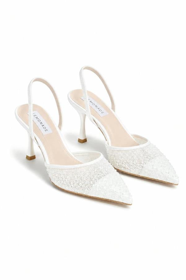 Love Lemonade Sparkly Celestial Chic Slingback Heels White