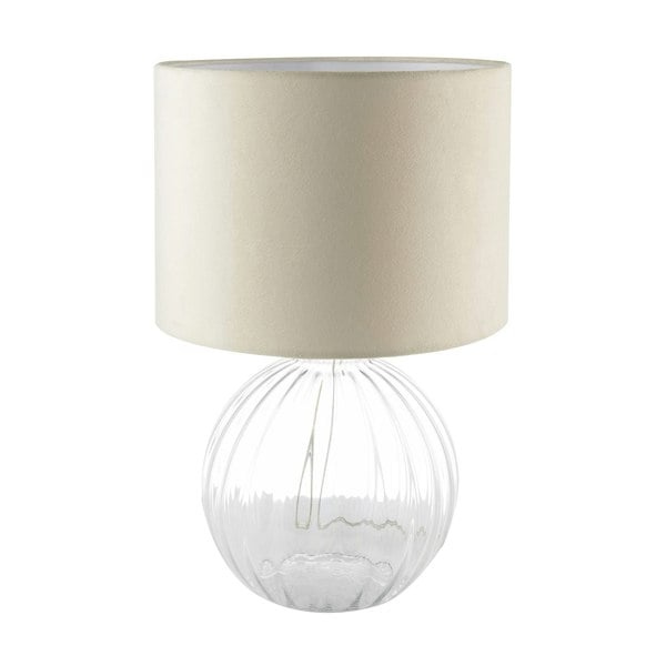 Contemporary Clear Ribbed Glass Table Lamp with Velvet Fabric Shade Image 1