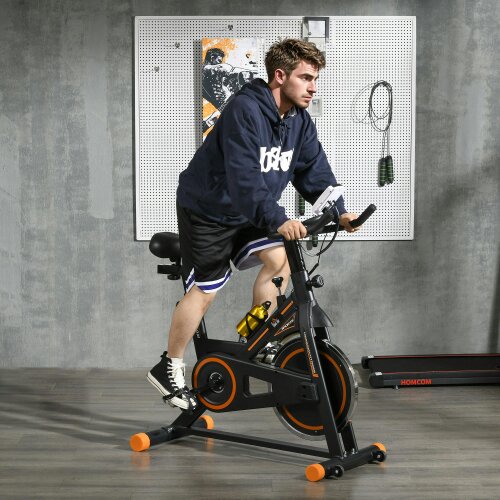 HOMCOM Exercise Bike Indoor Cycling w/ LCD Display, Heart Rate Sensor, Black