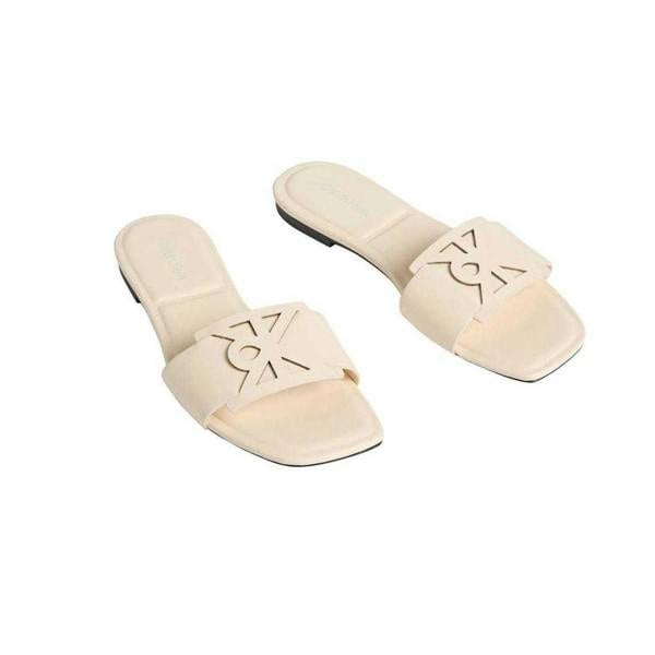 Calvin Klein Womens/Ladies Leather Square Toe Flat Sandals - Cashew - 
