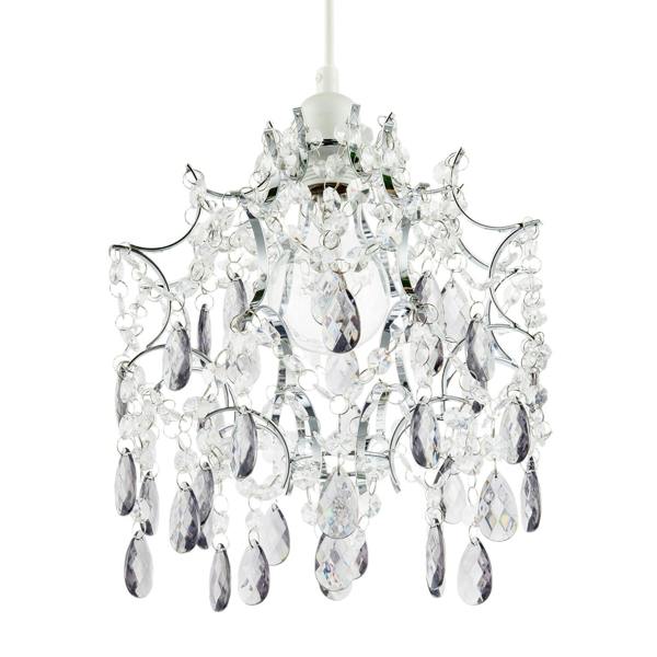 Elegant Chandelier Style Pendant Shade with Clear and Smoked Beads Image 5