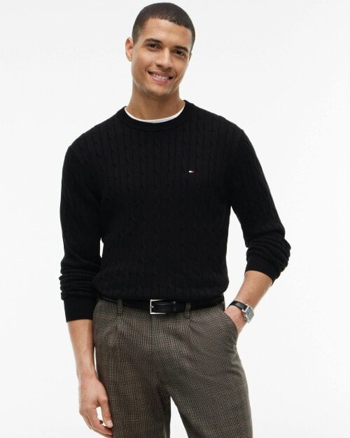 Tommy Hilfiger Classic Cable Mens Crew Jumper - Black