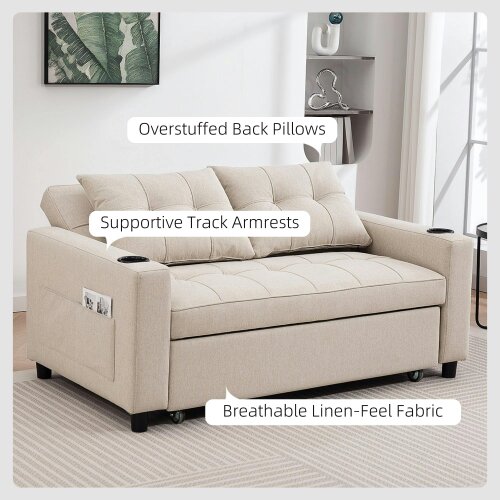 Wyld Haus Kari Fabric Beige 2 Seater Pull Out Sofa Bed