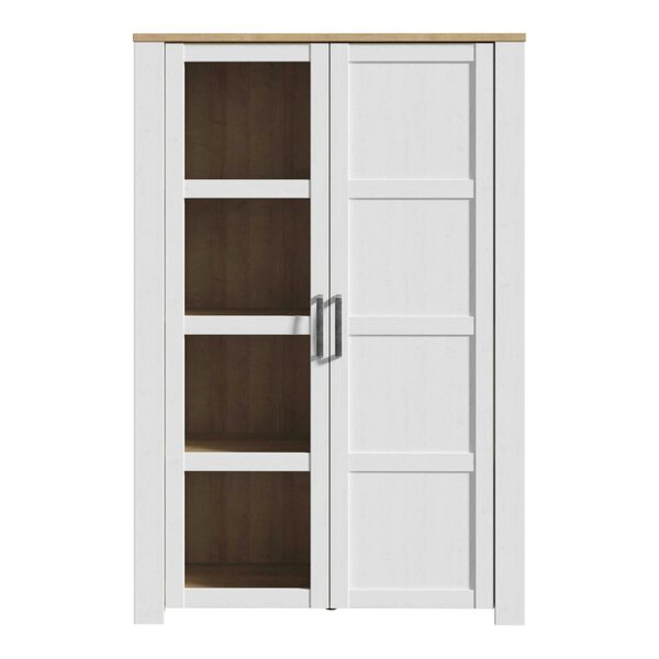 Wyld Haus Bramblecroft White and Natural Oak Wood Display Cabinet 2 Doors