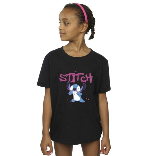 Disney Girls Lilo And Stitch Graffiti Cotton T-Shirt - Black