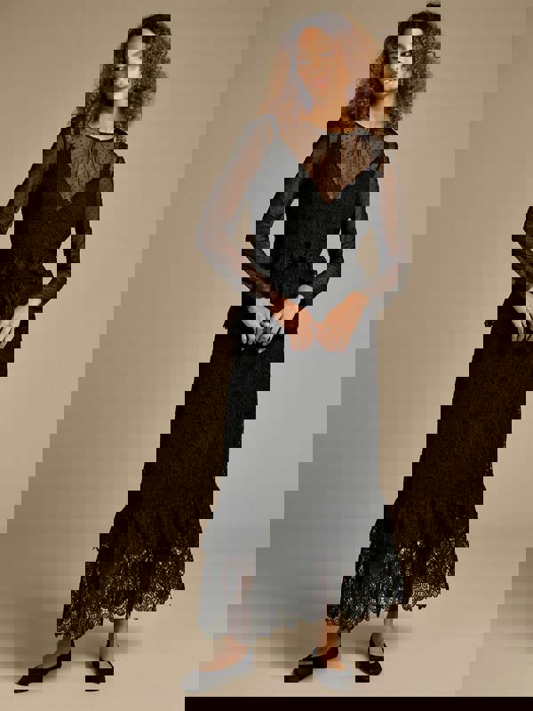 GWD Cowley Black Lace and Dobby Mesh Maxi Dress