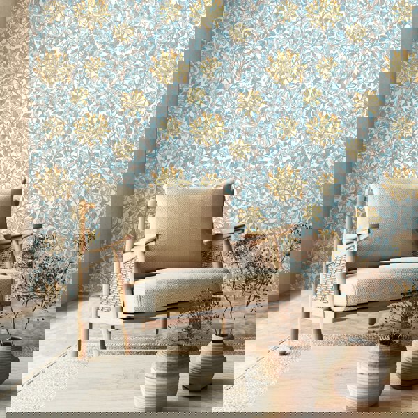 Hoopla Walls Honeysuckle Leaf Trail - Soft Blue 10m Wallpaper