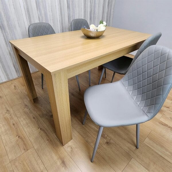 Kosy Koala Dining Set of 4 Oak Effect Dining Table and 4 Cream Gem Patterned Stitiched Chairs