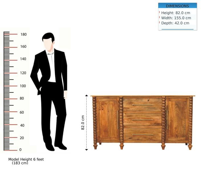 Artisan Furniture Solid Mango Wood Spindle Sideboard, Mango brown