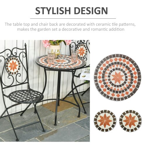 Wyld Haus Rakamo 3 Piece Mosaic Garden Outdoor Bistro Table And Chair Set Orange