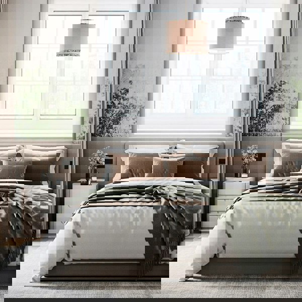 Natural Oatmeal Linen Circular Lamp Shade with Colourful Floral Trims Image 7