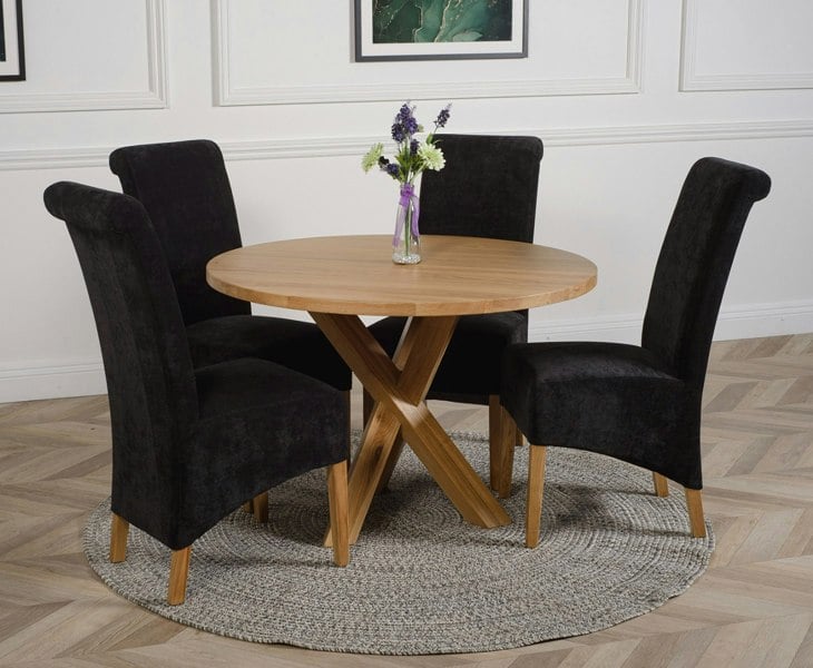 That's Furniture Oregon Round Oak Dining Table with Montana Fabric Chairs