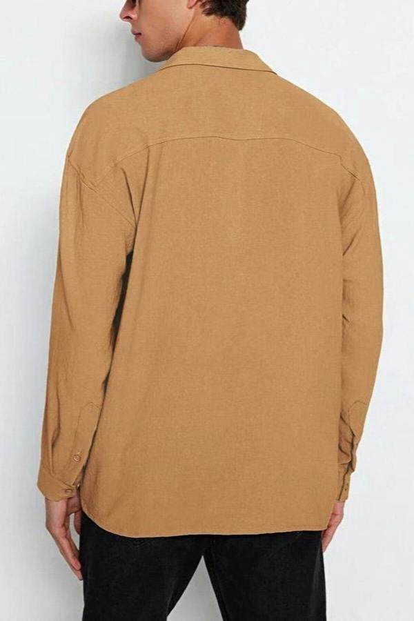 WOVCOR Oversize Fit Open Collar Linen Look Men’s Shirt