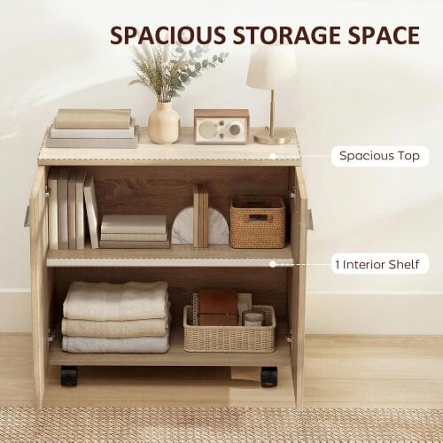 HOMCOM Mobile Sideboard Cabinet with 2 Doors Internal Shelves, Natural Wood