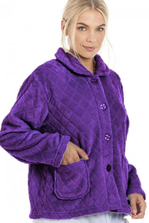Camille Women's Supersoft Diamond Print Bed Jacket with Pockets