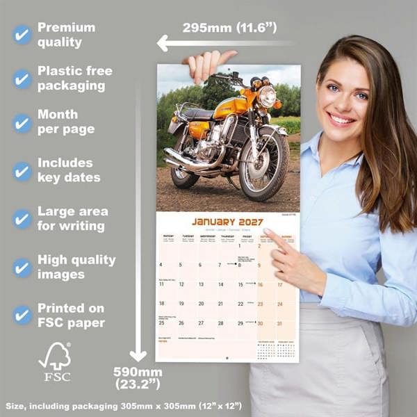 70's Superbikes Calendar 2027, Wall Calendars, Month To View, Transport, Gift