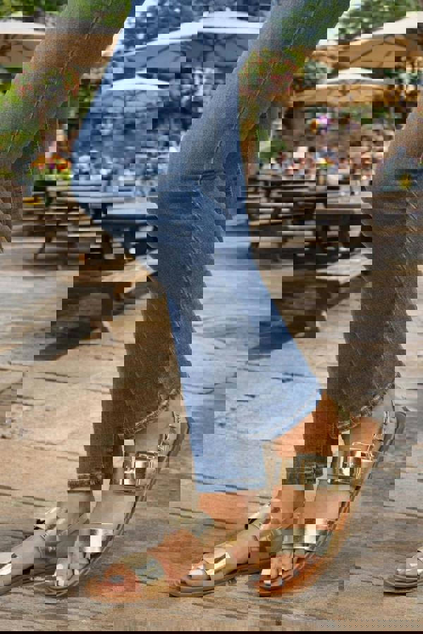 Trendy Trotters Gold Sandals With Adjustable Strap - Women’s Stylish Flat Summer Shoes