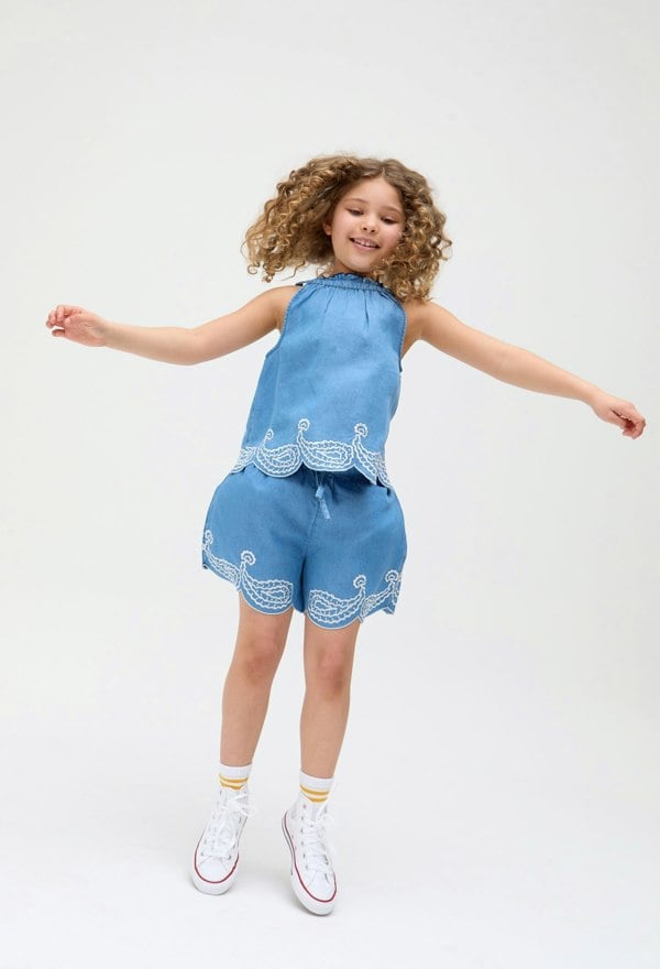 Kids Sue Scalloped Embroidered Hem Co-Ords Set In Blue - image 1