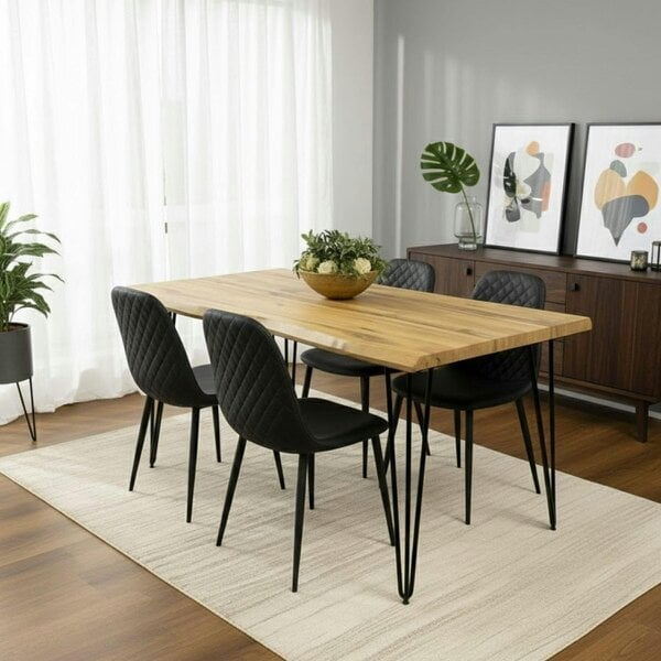 Kosy Koala Dining Table Set With 4 Black Gem Pattern Chairs Modern Kitchen Dining Room Furniture