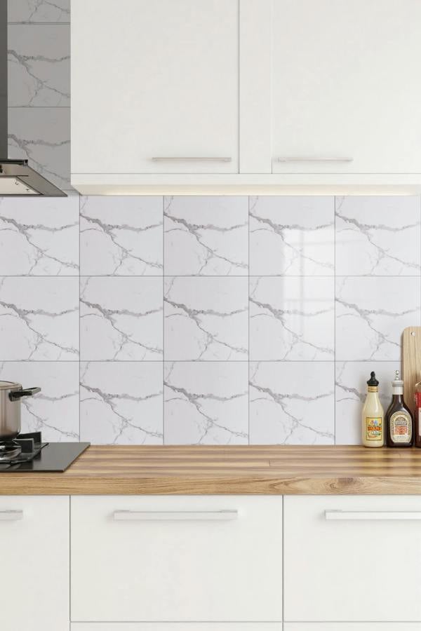 Living and Home 10pcs Self-Adhesive Calaeatta White Marble PVC Wallpapers, 40x40cm