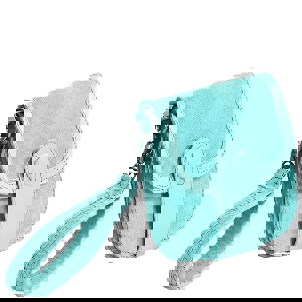 Assots London 'FLOYD' Turquoise Suede Leather Tab-over Wristlet