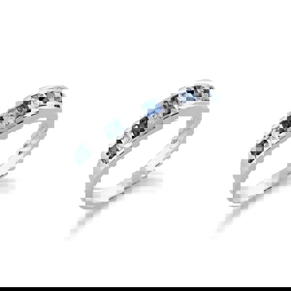 117R0173019 Classic Square Light Blue Sapphire & Diamond Half Eternity Ring in 9ct White Gold 2